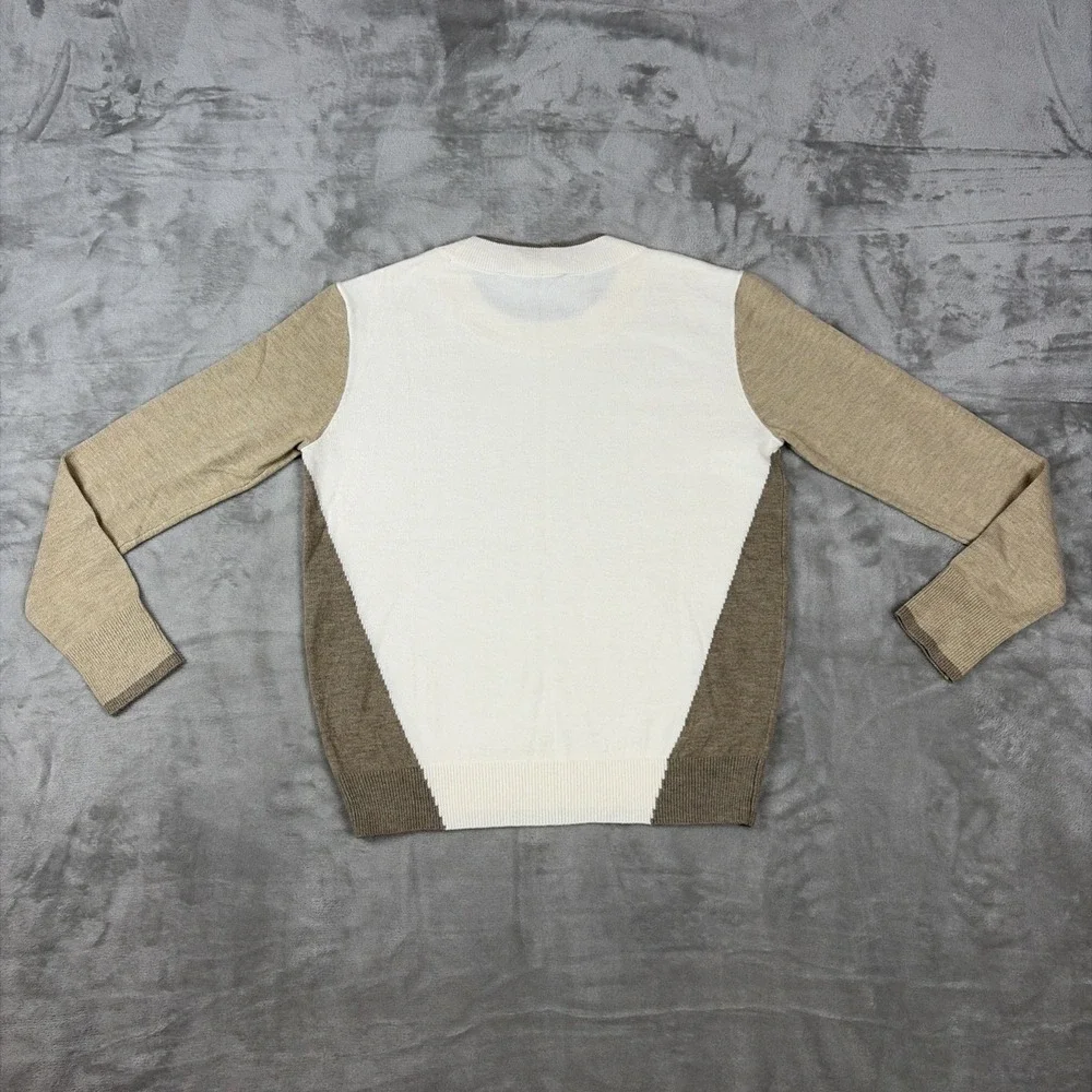 LOFT Colorblock Sweater Womens Small Petite White Tan Brown Crew Neck Knit